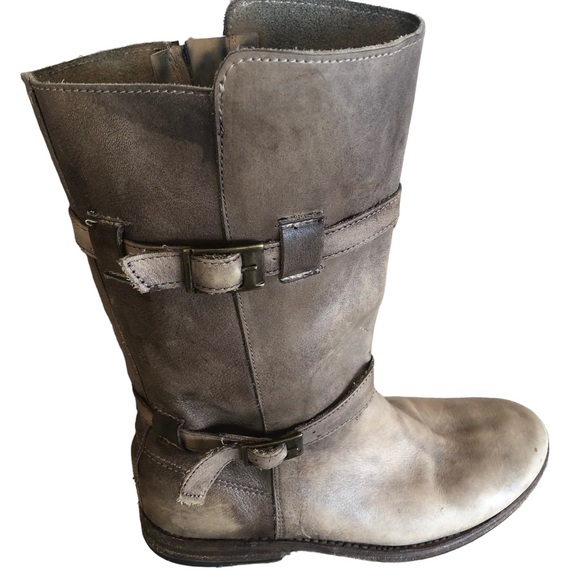 Bed Stu Shoes - BED STU Cobbler Series Leather MidCalf Boots Buckle Inside Zipper Gray Brown 7.5